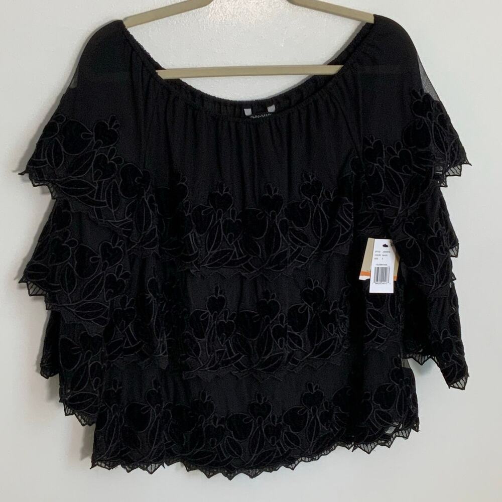 John Mark Black Embroidered off the shoulder blouse NWT size small‎